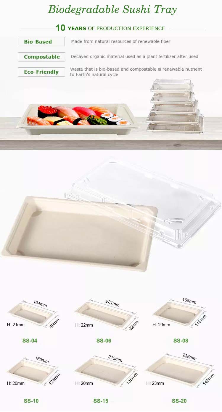 Biologisch abbaubares Sushi-Tablett aus Zuckerrohr